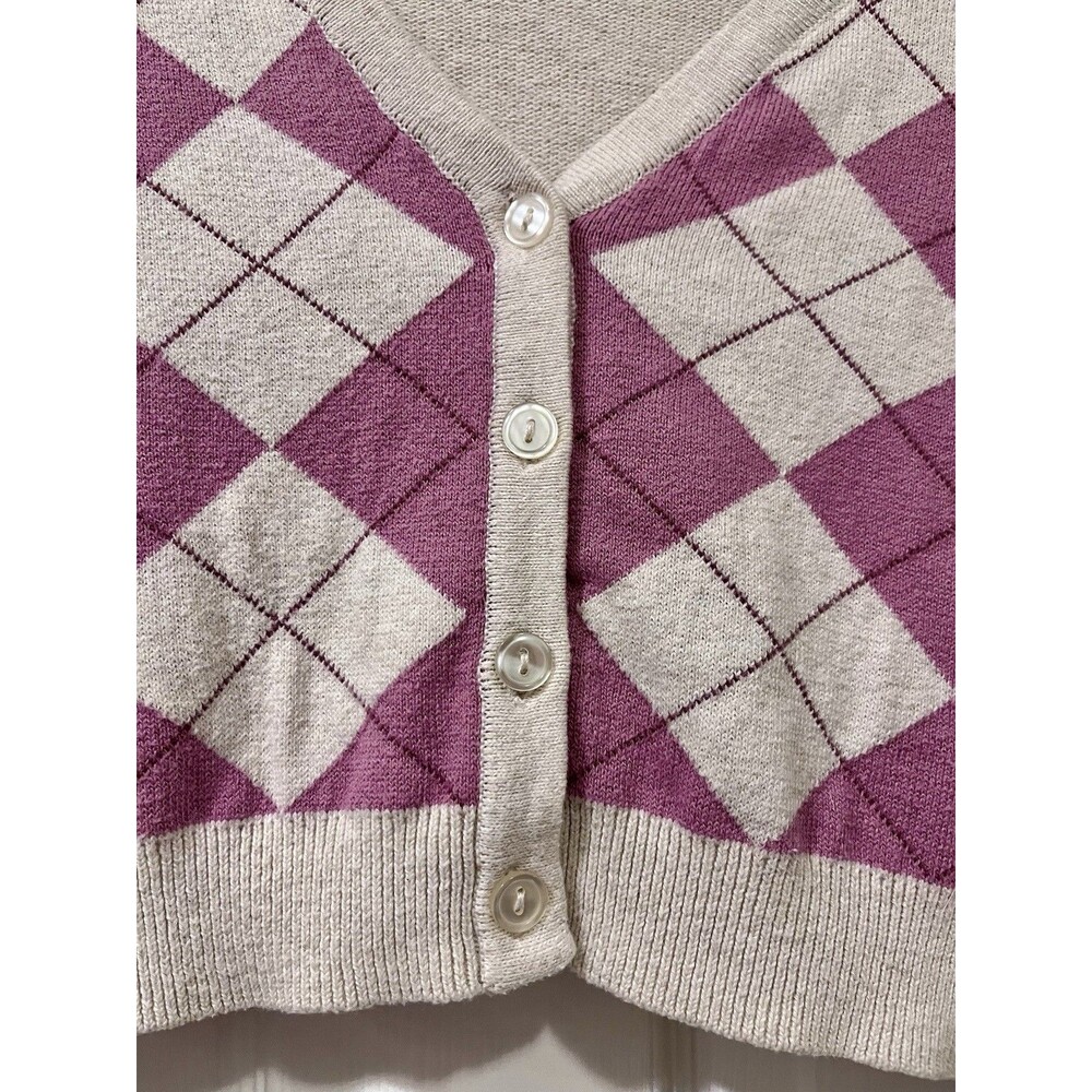 Aeropostale Argyle V Neck Crop Knit Cardigan Womens M Clueless Preppy Academia - Picture 3 of 6